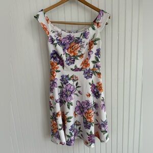 iris White Mini Dress with Purple & Orange Floral Print Size Small
